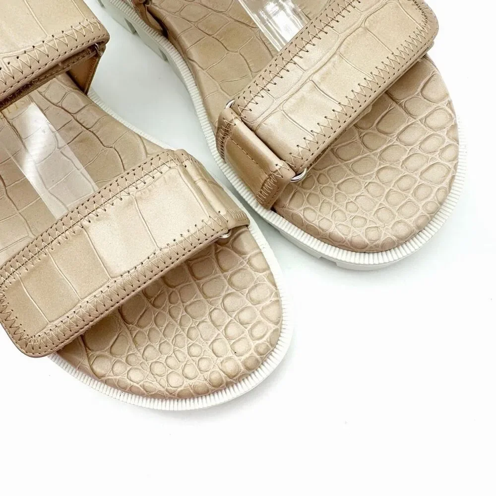 CHRISTIAN LOUBOUTIN Lock Cool Beige Dad Sandal Size 37.5 US 7 Chunky Croc Emboss